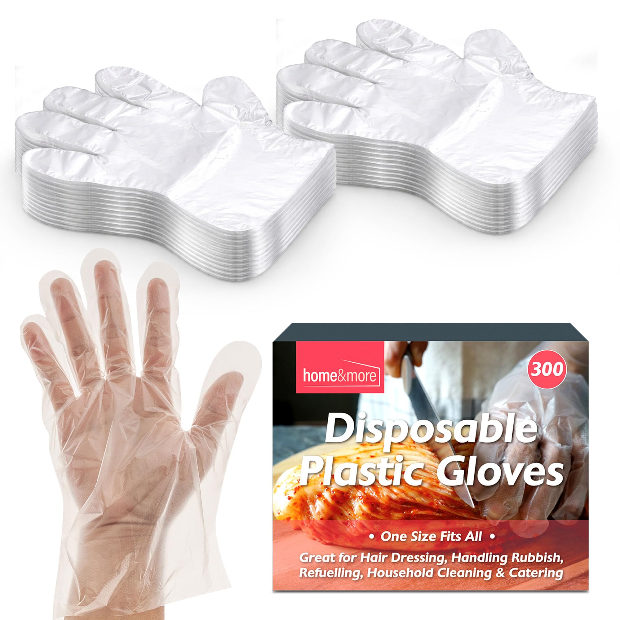 SOL 300pk Plastic Gloves Disposable Medium Large Polythene Food Prep Gloves for Kitchen Cooking Catering Waterproof Gloves for Cleaning Hair Colouring Food Handling Hygienic Protection Home Use