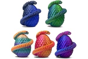BINVIN 5PCS 3D Printed Snake Eggs 3D Printed Snake 3D Printed Snake Toys Set Easter Eggs Articulated Snake Easter Basket Stuffers Mystery Snake Egg Fidget Toy 3D Printed Animals (Multicolor7-5pcs)
