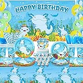 KEFAN Blue Axolotl Birthday Party Decorations, Axolotl Theme Party Tableware Supplies including Backdrop, Plates, Cups, Napkins, Tablecloth, Balloons for Axolotl Birthday Party, Serves 20