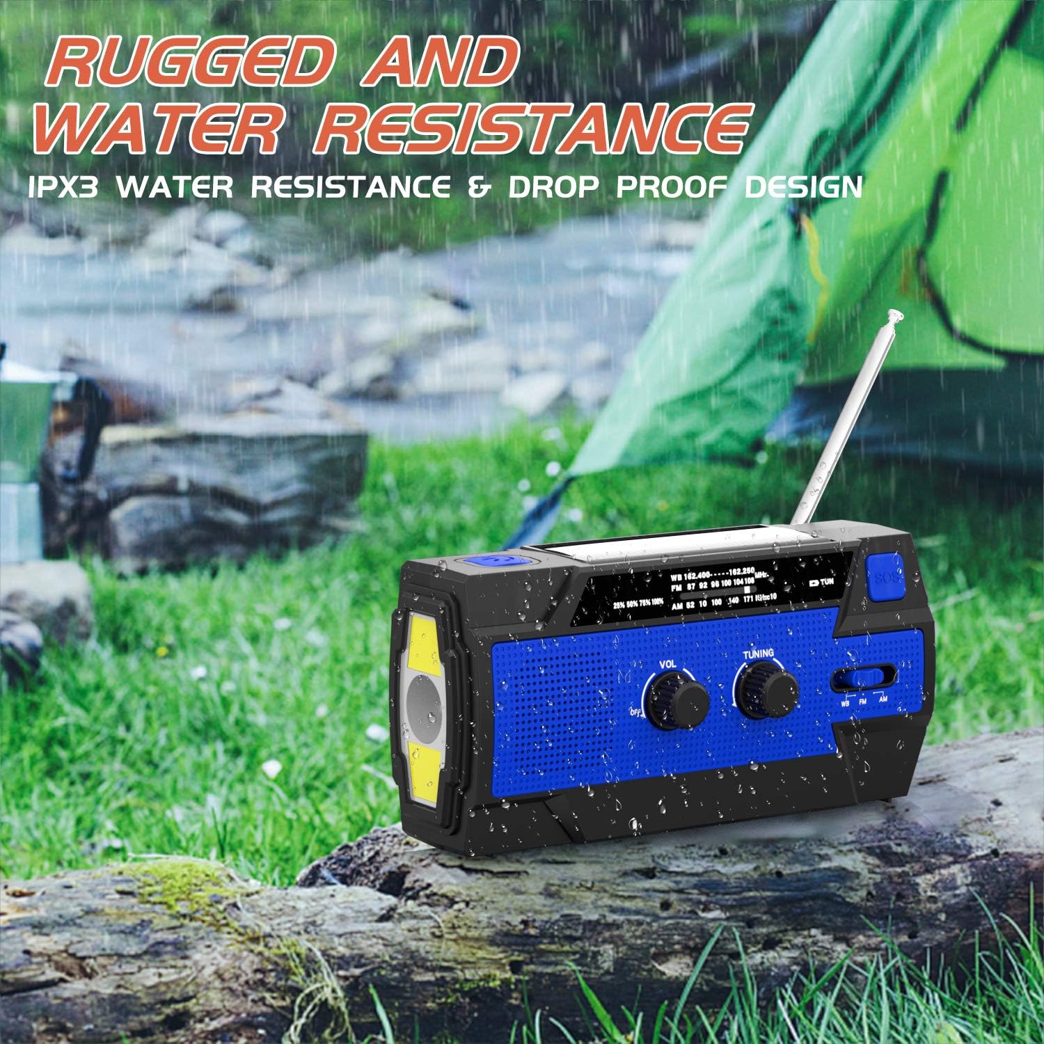 Emergency Radio Hand Crank Solar, 4000mAh Portable Weather Radio, NOAA Weather Radio, Outdoor Radio with Flashlight & Motion Sensor Reading Lamp, Solar Cell Phone Charger, SOS Alarm(Blue): Home Audio & Theater