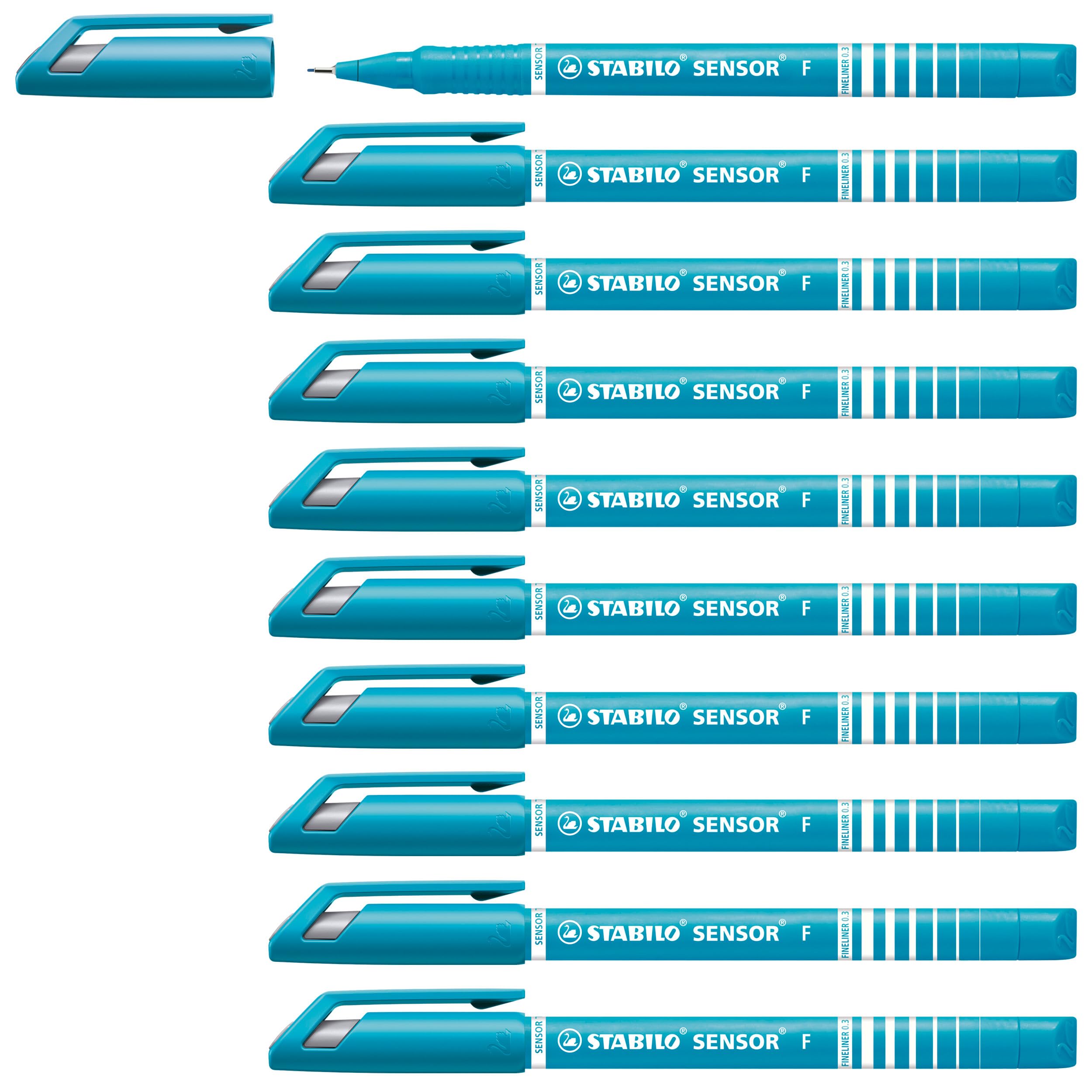 STABILO SENSOR fine - Fineliner with Cushioned F-Tip - Pack of 10 - Turquoise