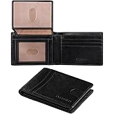 GERUOLA Wallet for Men-Genuine Leather RFID Blocking Slim Bifold Front Pocket Wallets for Men Billfold 2 ID Window with 12 Card Holder (Black)