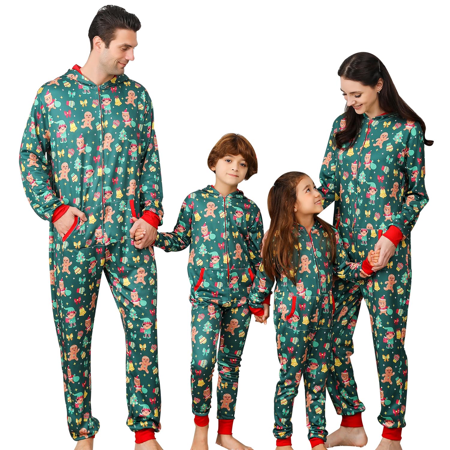 Photo 1 of ***1 PIECE MENS XL ONE PIECE HOODED PJS INCLUDEDONLY***ANGELGGH Matching Family Christmas Onesie Pajamas, Cute Vacation Print One Piece PJs, Hooded Holiday Loungewear with Pockets (Men, XL, Green Elf(with Pockets))***1 PIECE MENS XL ONE PIECE HOODED PJS I