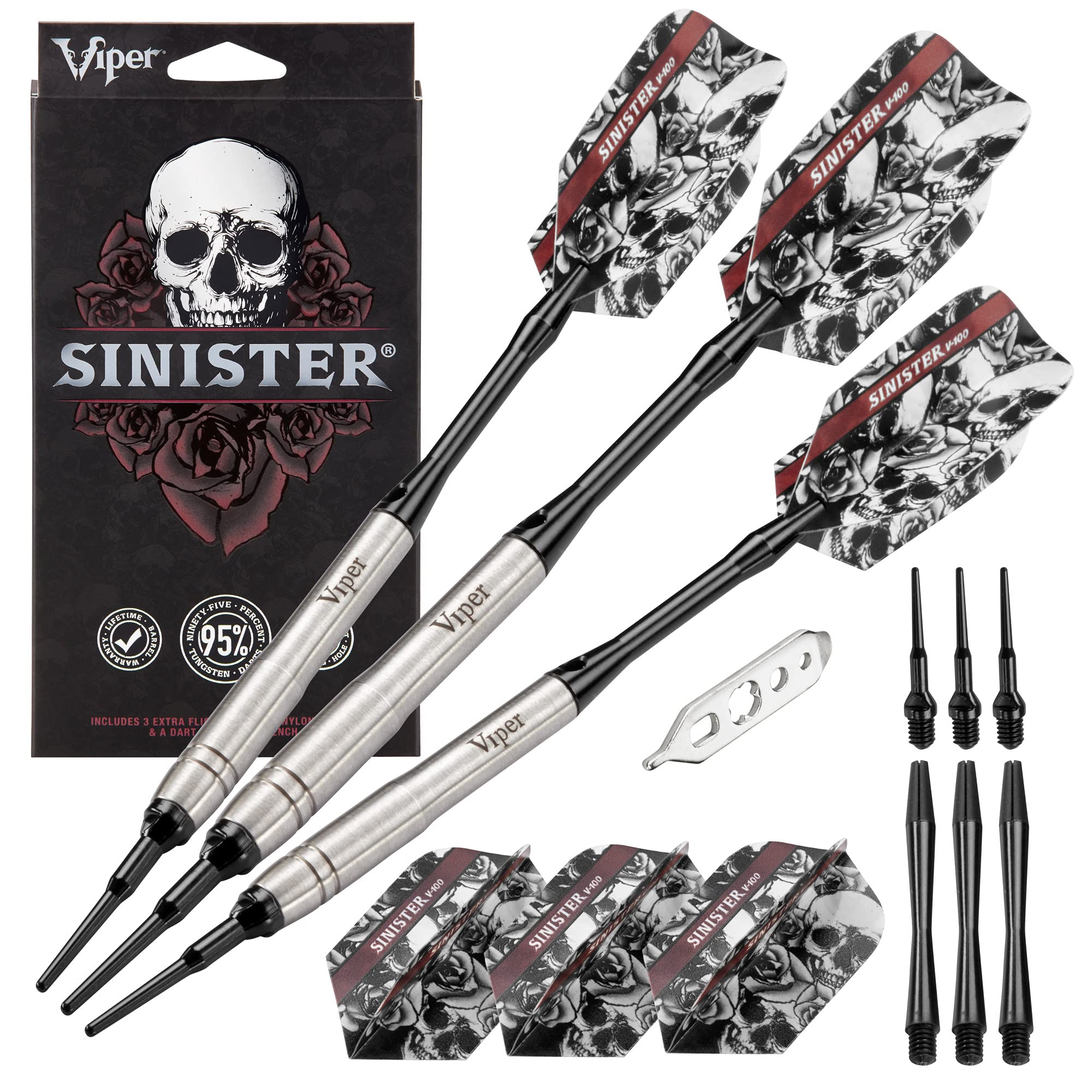 Viper by GLD Products Sinister 95% Tungsten Soft Tip Darts, Beveled Barrel, 18 Grams (21-3504-18)
