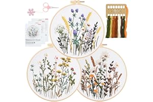 RidaaFri Embroidery Kit for Beginners Set of 3, Flower Pattern Embroidery Kits for Starter, Adults and Kids, Hand DIY Practice Kit, Step by Step Instructions and Video Tutorial
