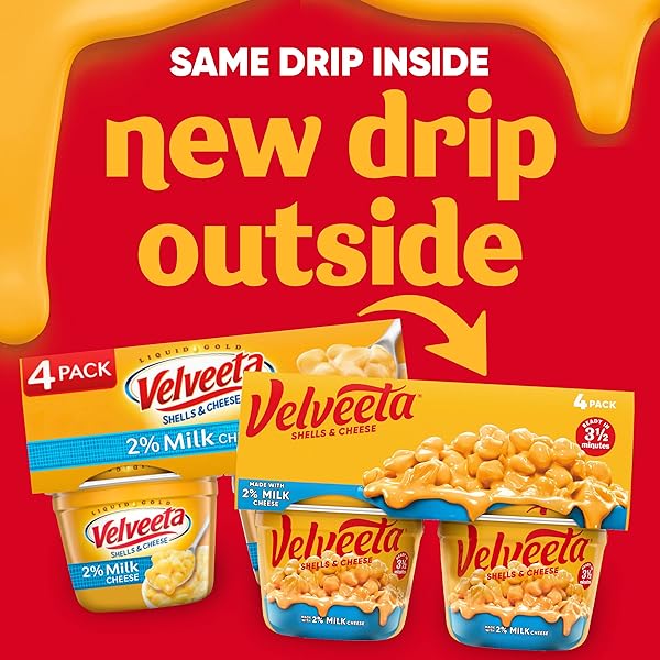 VELVEETA SHELLS & CHEESE MICROWAVEABLE SHELL PASTA WITH 2% MILK CHEESE, 4 CT PACK, 2.19 OZ CUPS