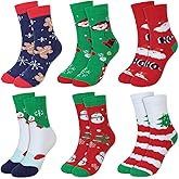 6 Pairs Adult Christmas Holiday Socks - Warm, Cozy Fuzzy Socks With Plus Size And Anti-Slip Bottom
