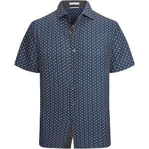 WARHORSEE Mens Dress Shirts Wrinkle Free Short Sleeve Button Down Shirts | 4-Way Stretch, Casual Summer Printed Shirts, Busin