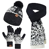 Kids Winter Hat Gloves Scarf Set: Girls Boys Beanie With Pom Knit Neck Warmer Gaiter Mittens Fleece Lined Sets (One Size)