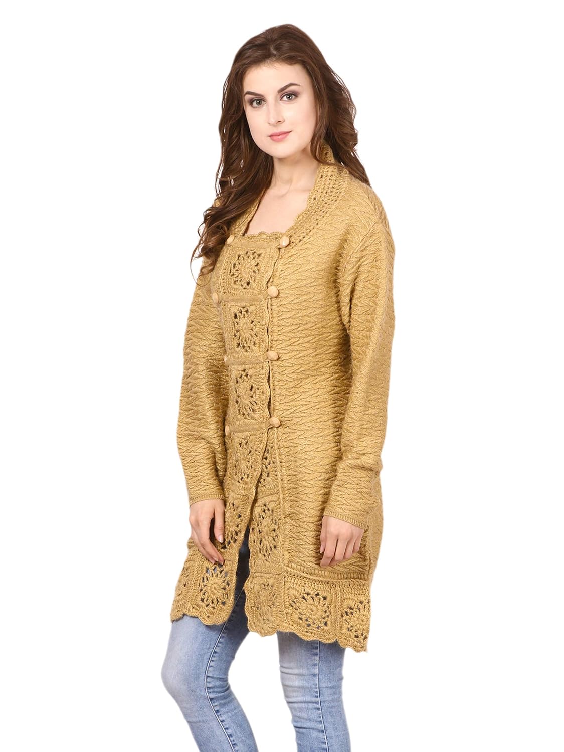 saadgi women's knitted woollen warm crochet work cardigan
