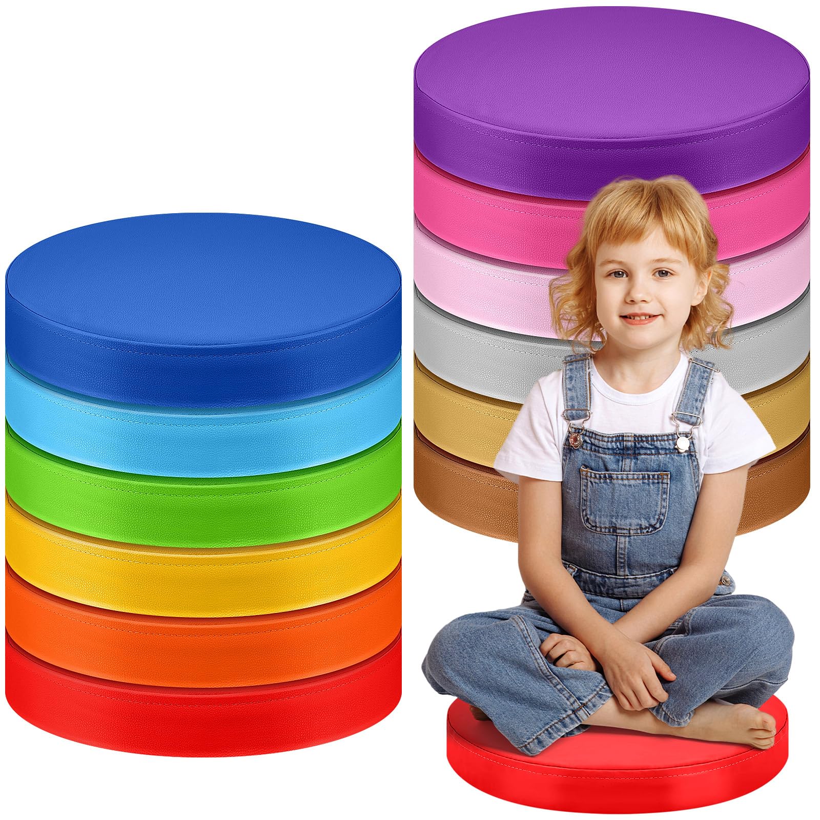 Photo 1 of Marsui 12 Pcs Extra Thick Round Floor Cushions for Kids Toddlers 14" Flexible Seating Pillows for Classroom Elementary Daycare Preschool Playroom Reading Corner Alternative Sitting Chairs(Rainbow)