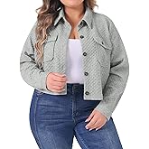 Agnes Orinda Plus Size Casual Jackets for Women Long Sleeve Button Down Lightweight Cropped Shirt Jacket with Pockets