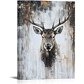 seteuret Deer Wall Art, Rustic Wildlife Wall Decor - Gray Deer Head Painting for Farmhouse Living Room Decor, 24"x32"