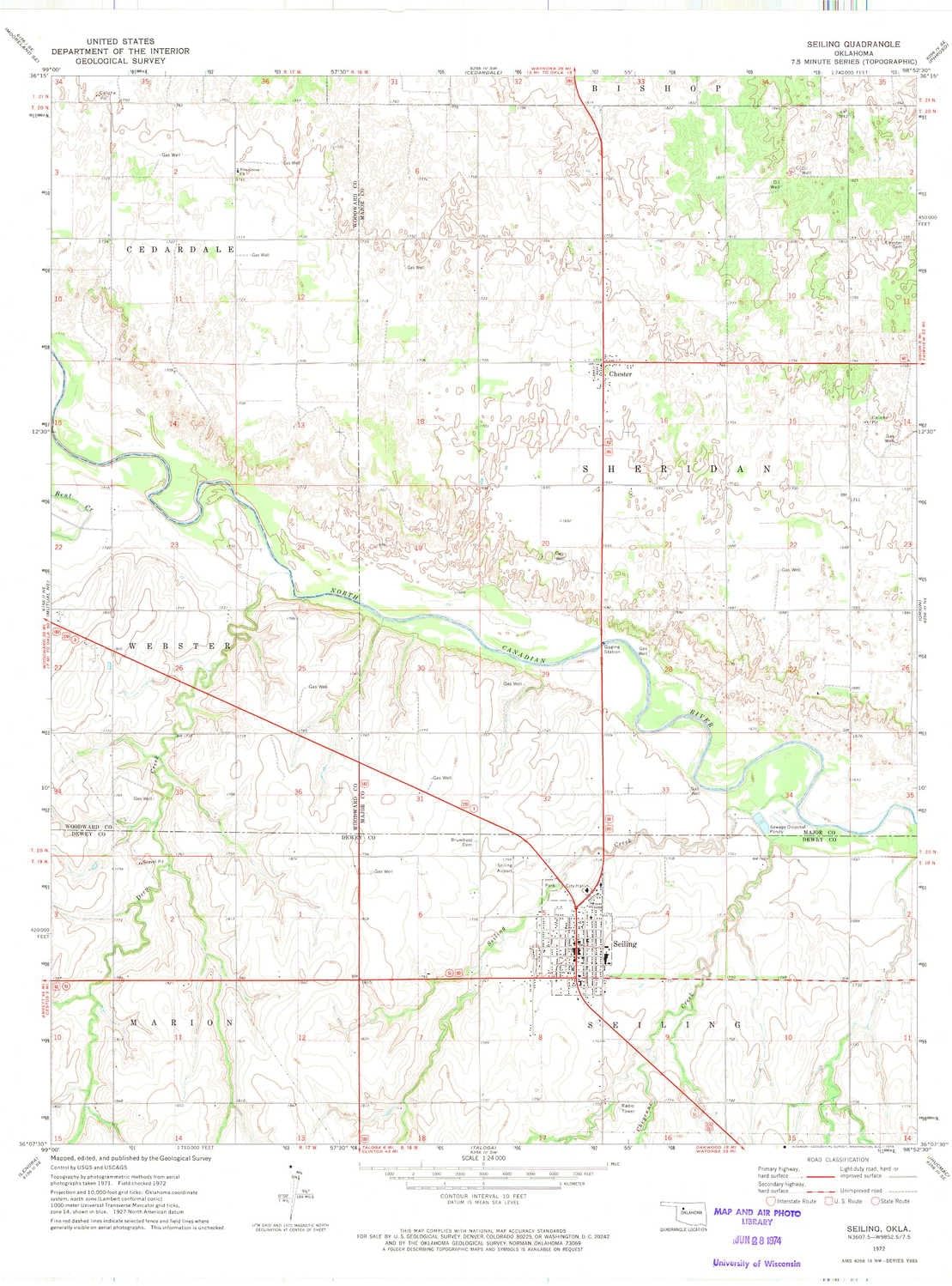 YellowMaps Seiling OK topo map, 124000 Scale, 7.5 X 7.5 Minute, Historical, 1972