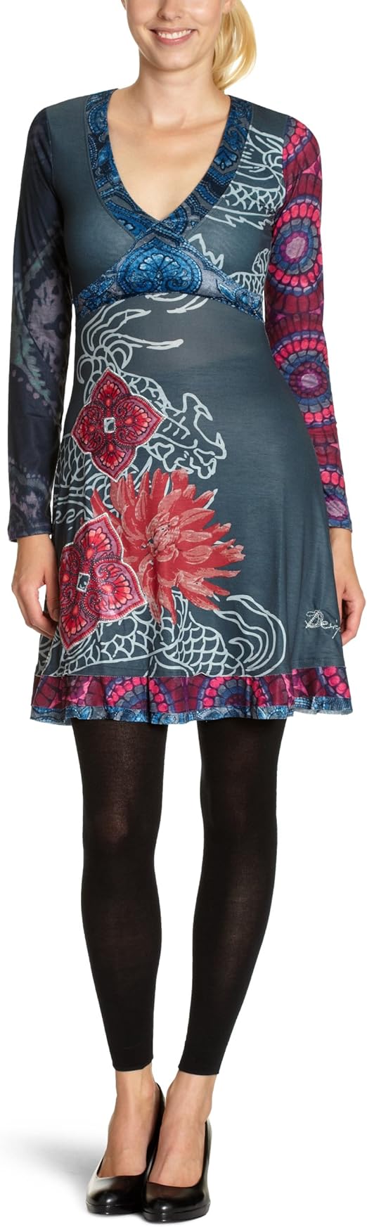 Desigual Women's VNeck Long Sleeve Dress Purple 12 Amazon.co.uk