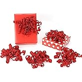 LIZLOVESS 6" Metallic Glitter Red Self Adhesive Curly Ribbon Gift Wrap Bows for Christmas, Holiday, Birthday, Wedding, Presents, Party Favors Decorations 6-Count