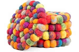 Round Felt Ball Coasters - 100% Merino Wool Table Coasters - Felt Coaster Pads, Absorbent Trivet for Drinks - Heat Resistant, Thick & Durable Hand Felted in Nepal by Woolygon- Multicolor - Set of 5