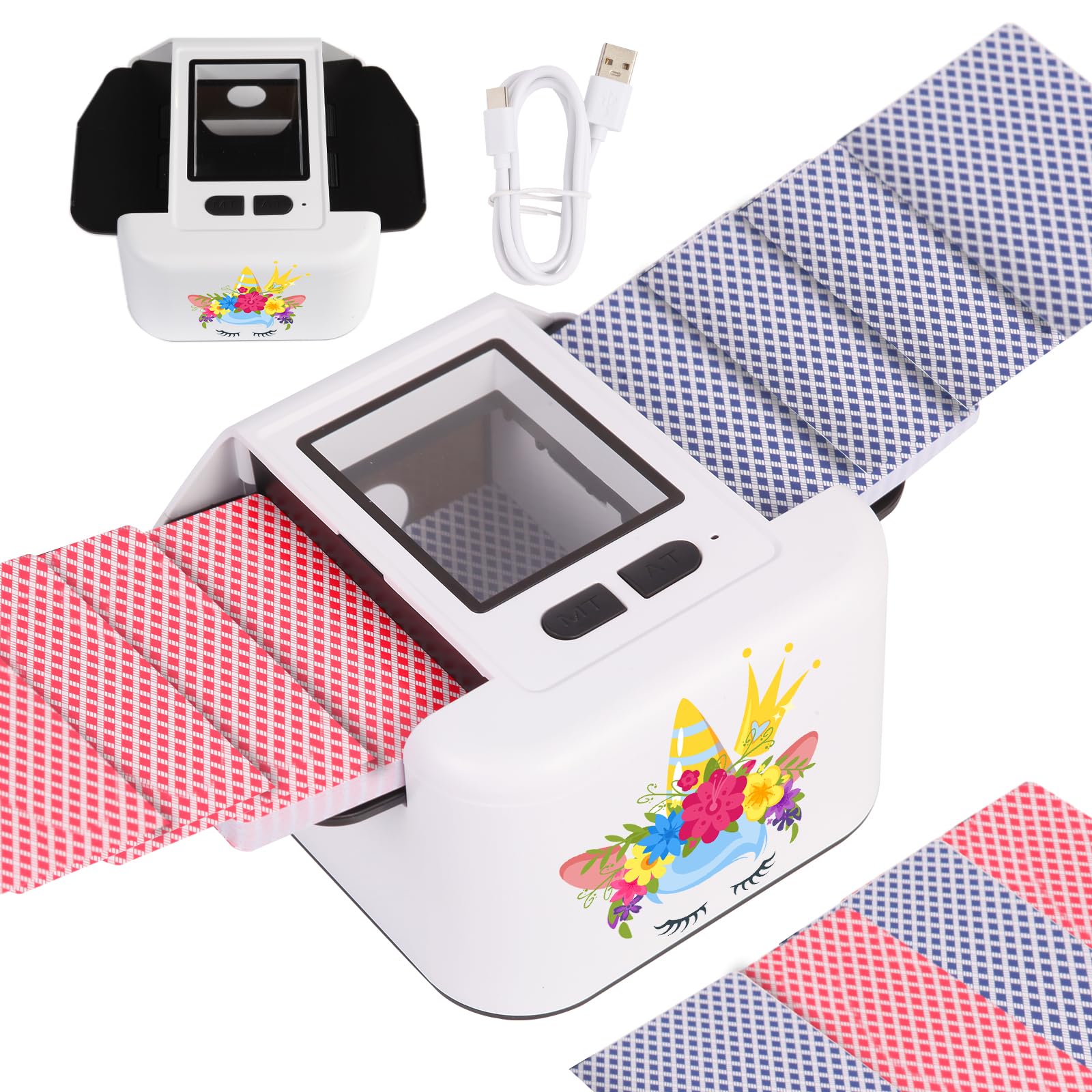 Automatic Card Shuffler 2 Decks, 2000 mAh Built in Rechargeable Battery USB-C Charge, Low Noise Fast Shuffle, Smart Auto Shuffler for UNO Poker Blackjack Skip-Bo Texas Hold'em Skyjo (White Style-01) — image 1