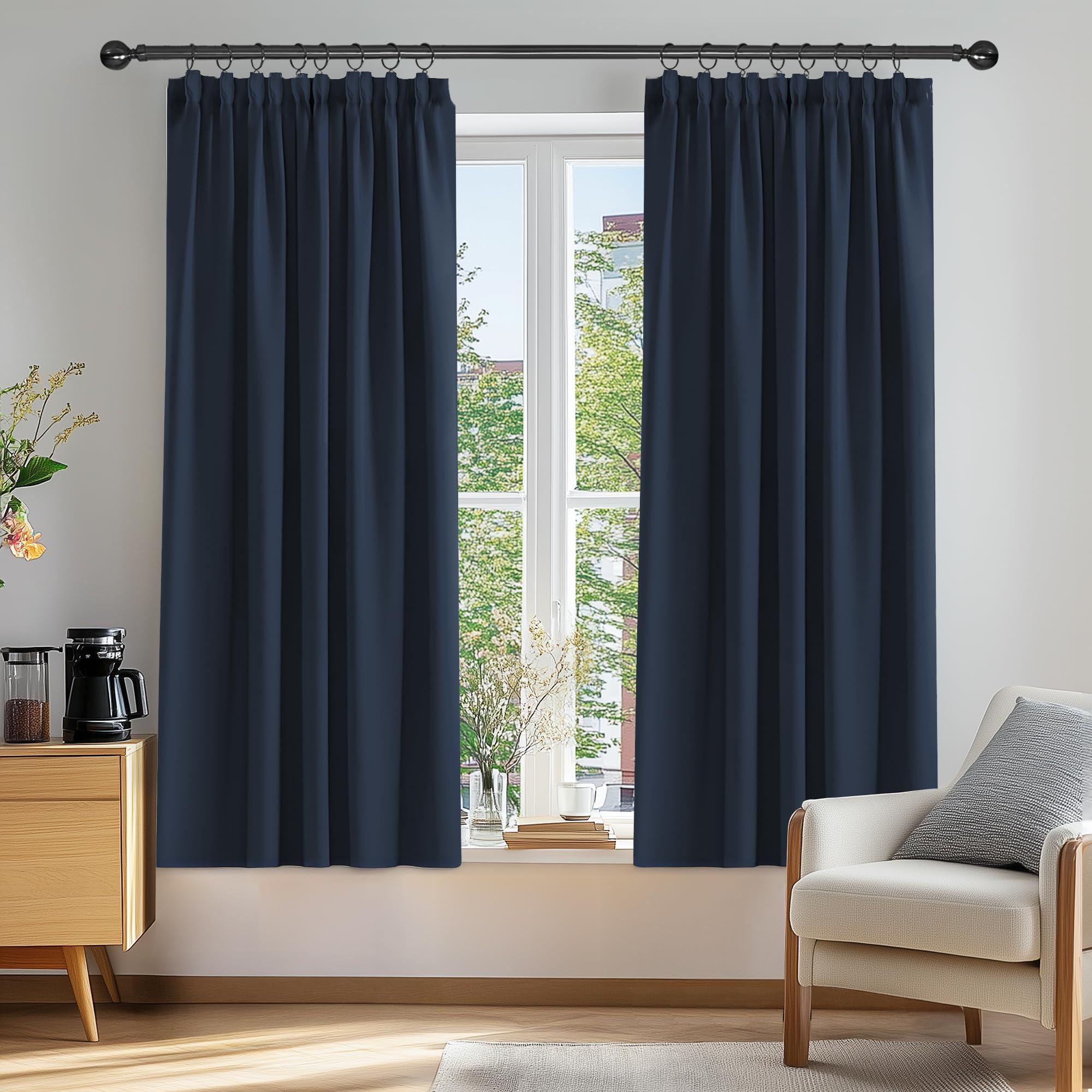 Deconovo Blackout Curtains Super Soft Thermal Insulated Energy Saving Pencil Pleat Blackout Curtains for Bedroom 52x54 Inch Navy Blue 2 Panels