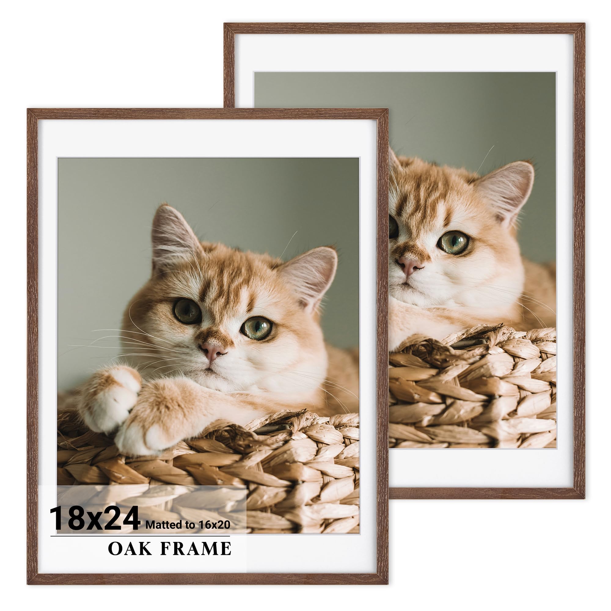 Photo 1 of 18x24 Picture Frame for wall,Premium Solid Oak Wood Poster Frames Mat for 16x20 Picture & Tempered Glass-18x24 frame for Wall Art Photo and Prints,Tabletop Display family picture-Walnut Color 2 pack1036858906
