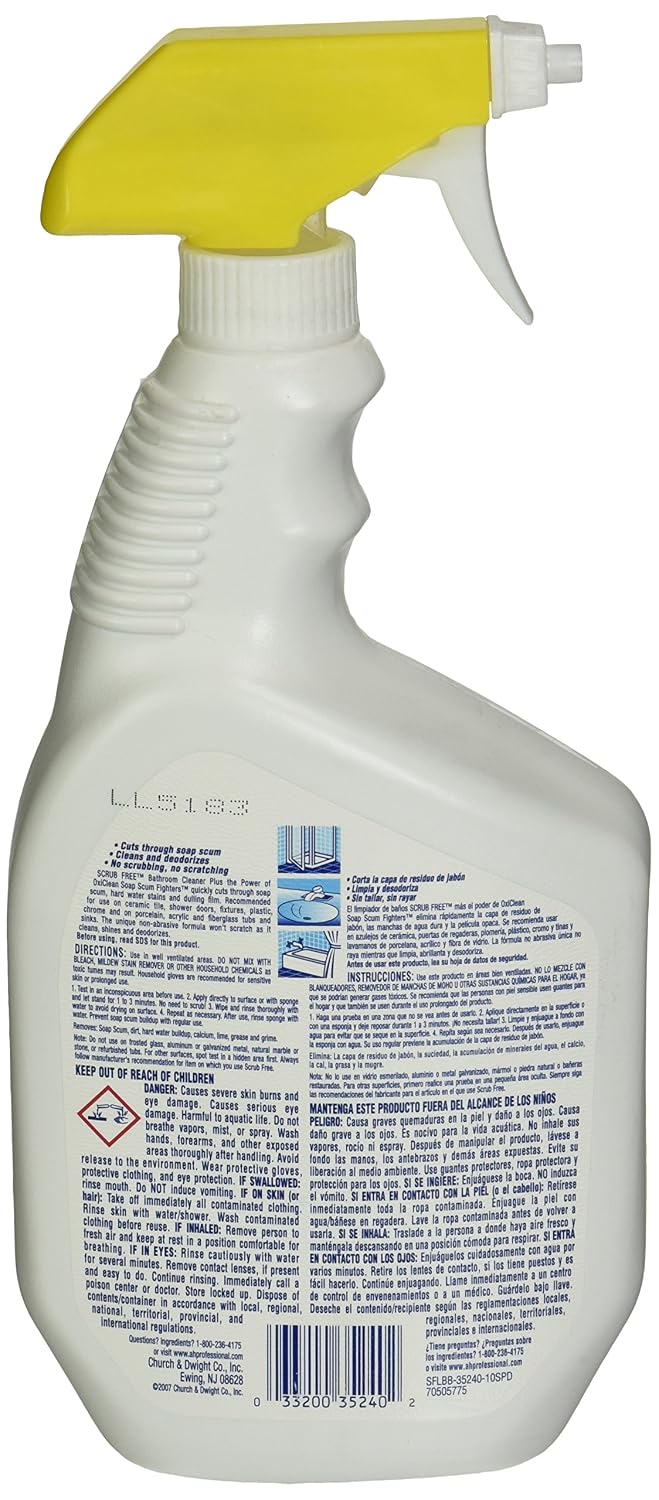 Amazon Com Scrub Free 33200 00105 Bathroom Cleaner With Oxi Clean Lemon Scent 32 Fl Oz Pack Of 8 Industrial Scientific