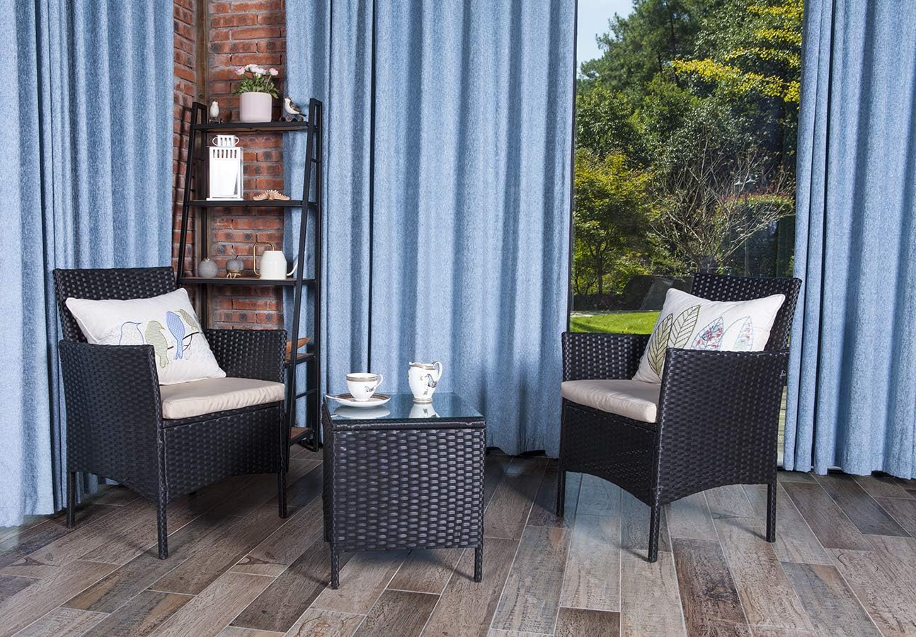 Amazon Com United Flame Cafe Sets 3pcs Outdoor Patio Furniture Sets Black Rattan Chair Wicker Set Backyard Porch Lawn Garden Balcony Furniture Set With Cushions And Glass Table All Weather Furniture Set Garden