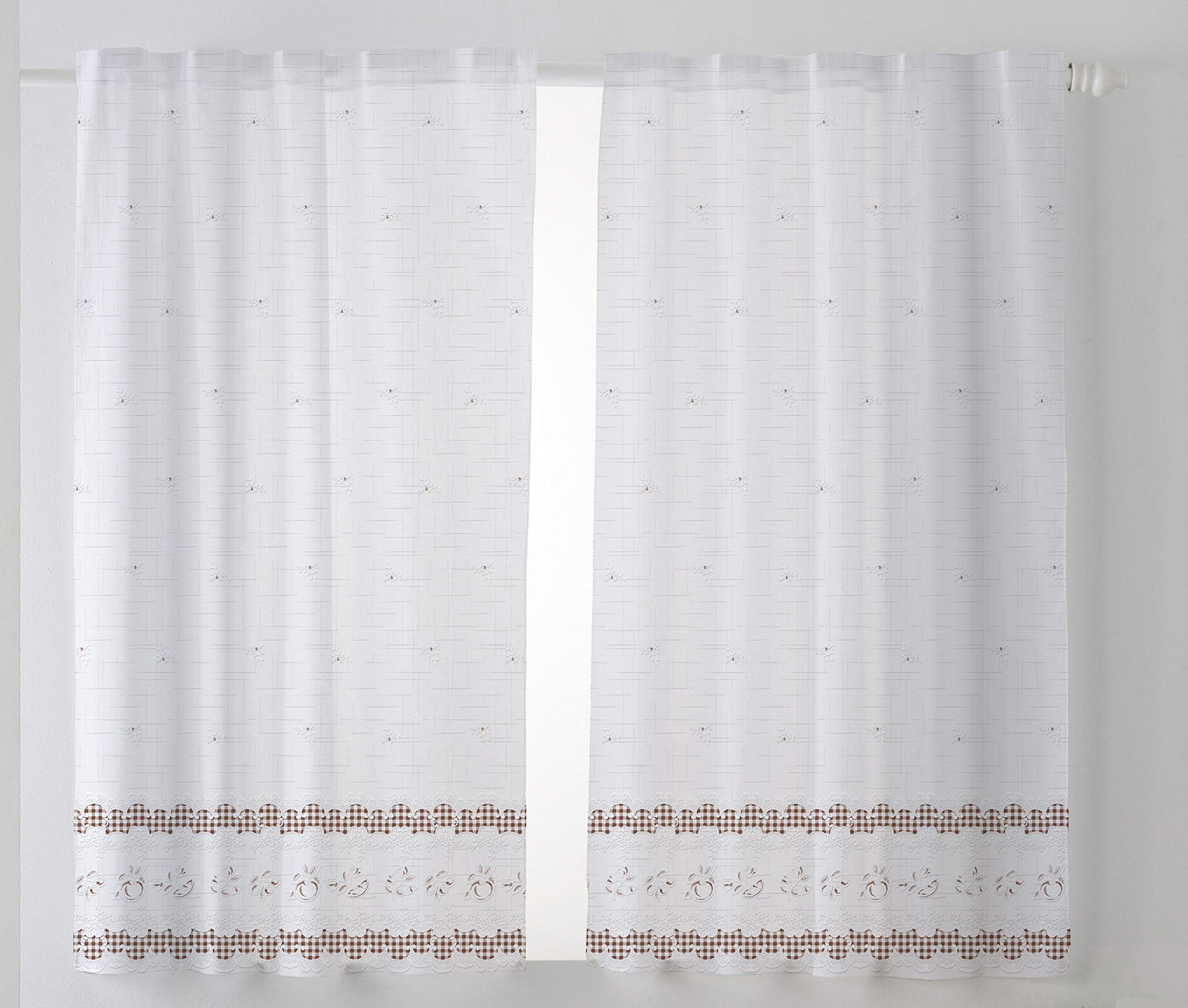 Cardenal Textile Tamara Curtain Kitchen Curtain, Brown, Pack of 2 100 x 140 cm