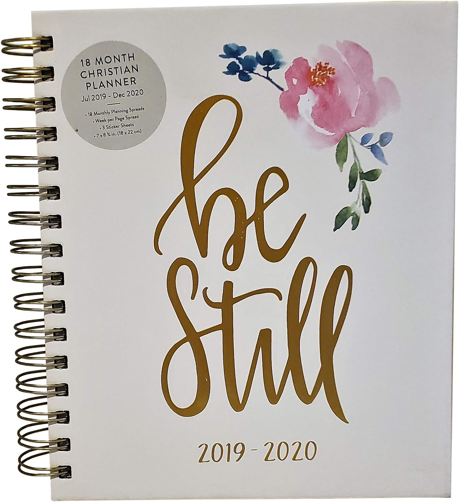 Eccolo Spiral Hardbound 18 Month Christian Planner (July 2019 - December 2020) with Bonus Stickers (7" x 8.75") Be Still
