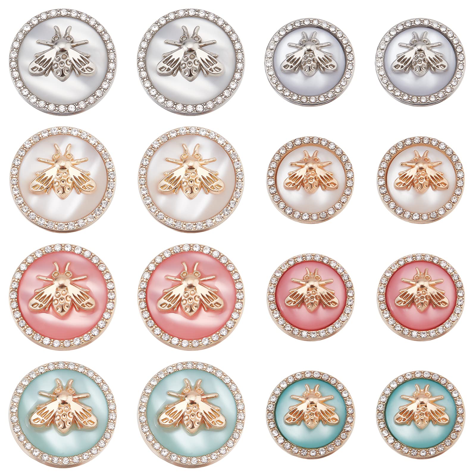 FINGERINSPIRE 16 Pcs 3D Bee Round Metal Button 18mm 25mm (4 Colors) 1-Hole Zinc Alloy Shank Buttons Enamel Blazer Buttons Set for Blazer Suits Sport Coat Uniform Jacket Sewing Fasteners Crafts