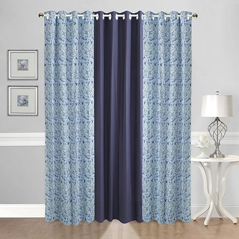 Buy Dekor World Blue Cotton Bird Printed With Plain Eyelet Curtain