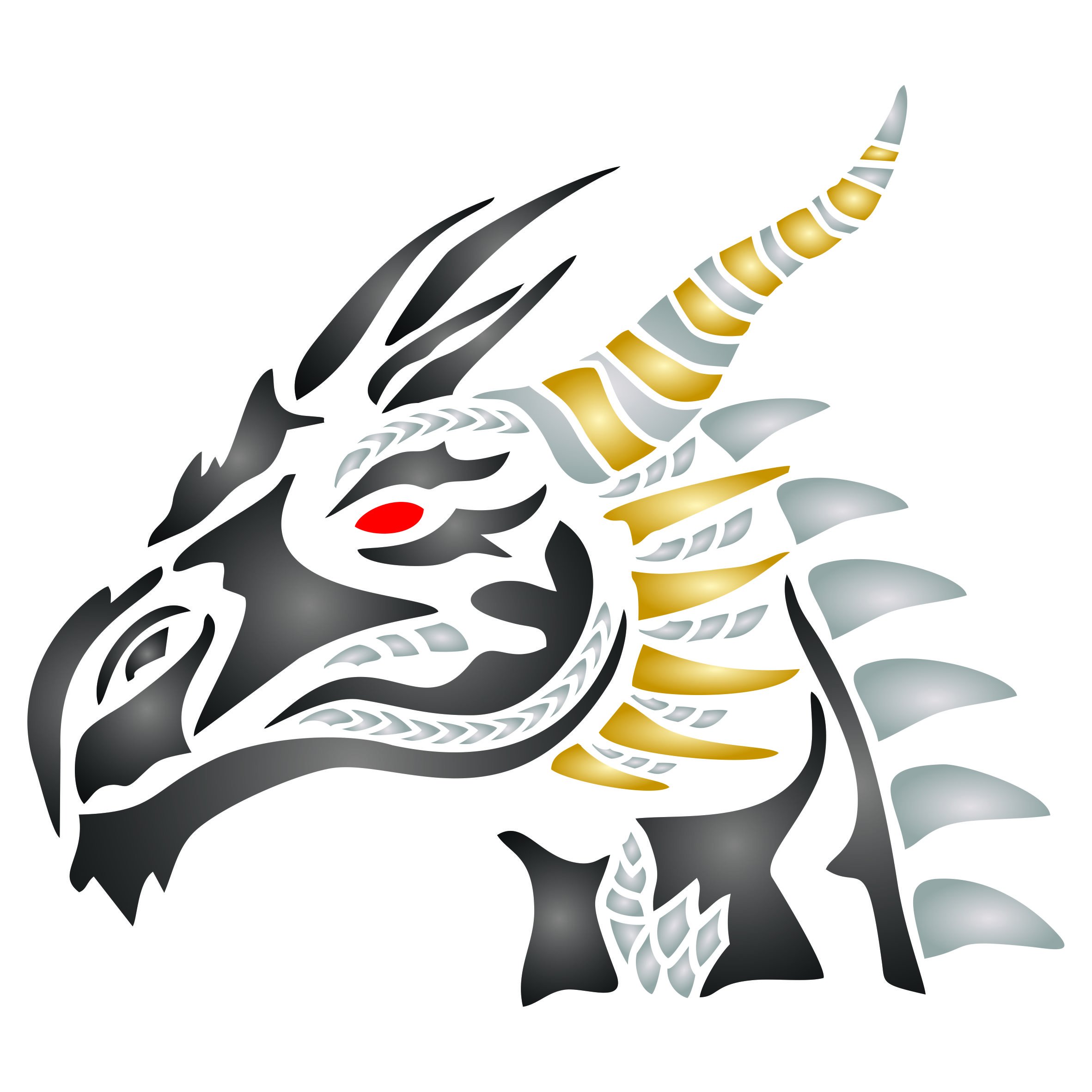 Dragons Head Stencil - 11.5 x 10cm (S) - Reusable Asian Oriental Chinese Japanese Wall Stencil Template