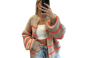 QIBABU Womens Striped Cardigan Sweaters Casual Open Front Long Sleeve Button Down Knit Outwear