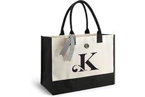 YOOFAN Initial Canvas Tote Bag - Personalized Monogrammed Gift Tote Bag for Wedding, Birthday, Beach, Holiday - Gift for Women, Mom, Teachers, Friends, Bridesmaids (K)