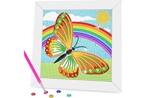 Miairivy Diamond Painting Kits for Kids, 5D Butterfly Diamond Art with Wooden Frame, DIY Cute Cartoon Big Gem Painting Set, Paint by Diamonds Crafts for Girls Boys Ages 4-12