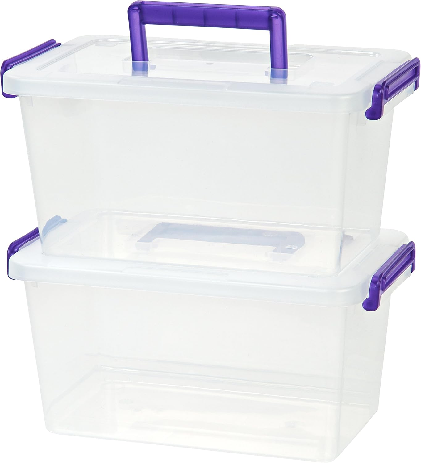 IRIS Medium Deep Modular Latching Box - Purple Handle, 6 Pack, Clear