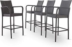 Christopher Knight Home Delfina Outdoor Wicker Barstools, 4-Pcs Set, Grey