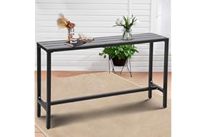 ONLYCTR Outdoor Bar Table, Patio Counter Height Bar Table, 63" Rectangle Bar Table for Patio, Garden, Yard, Balcony, Poolside (Black, 63“)