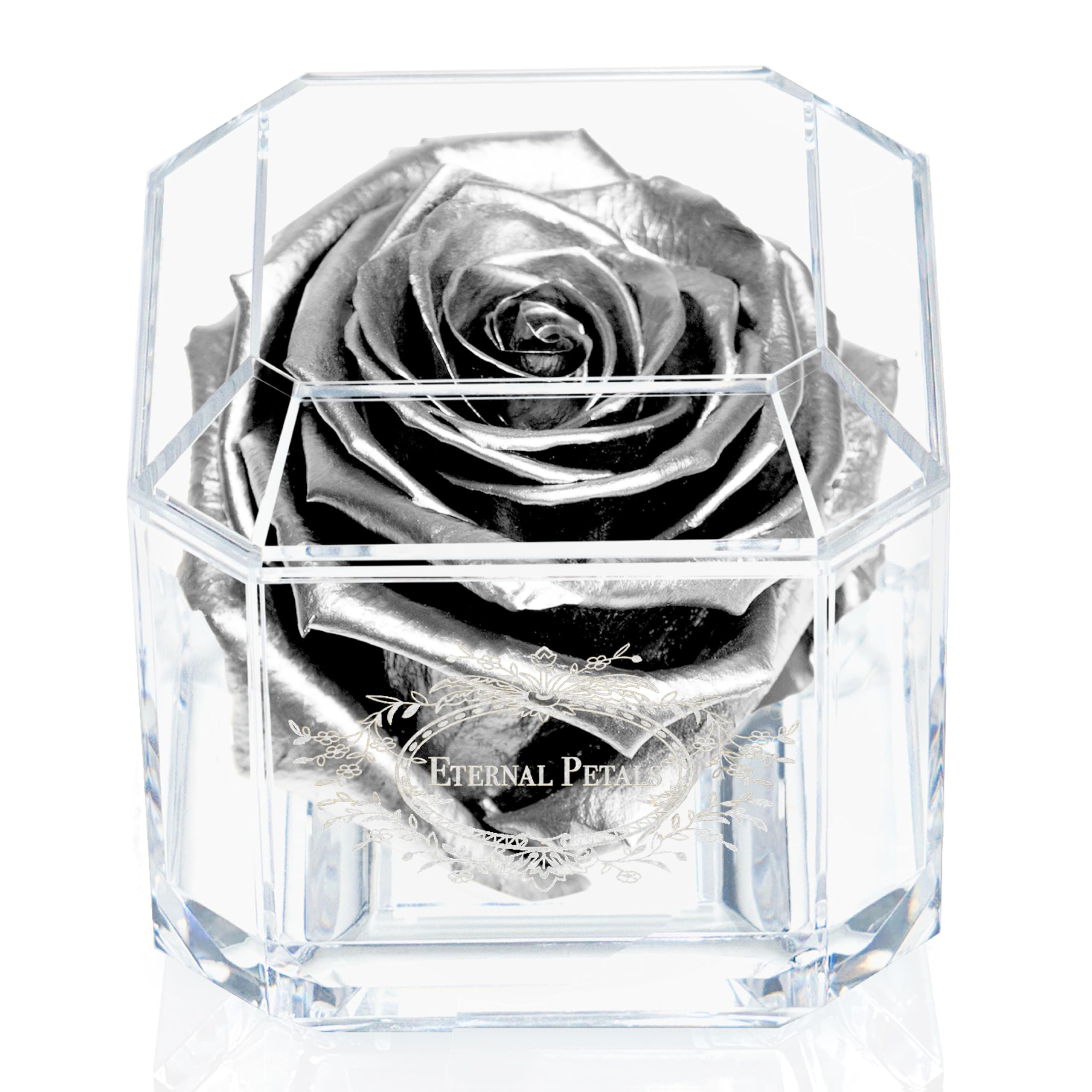 A 100% Real Rose That Lasts Years - Eternal Petals, Handmade in UK – White Gold Solo (Silver)