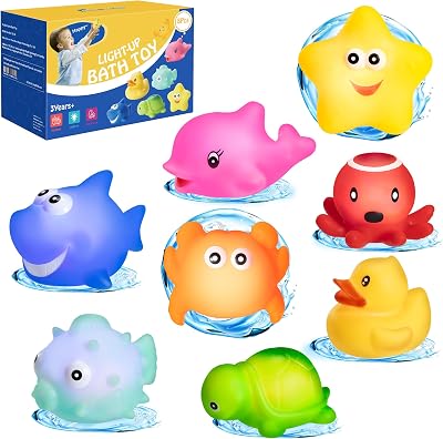 HOYIBO Light Up Bath Toys 8 Pack Marine Animals 3-5 Kids Safe PVC