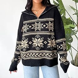 Women Y2K Argyle Striped Pullover Sweater Casual