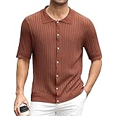 Sumolux Mens Knit Button Down Shirt Short Sleeve Polo Shirts Vintage Shirts Texture Casual Summer Beach Shirt