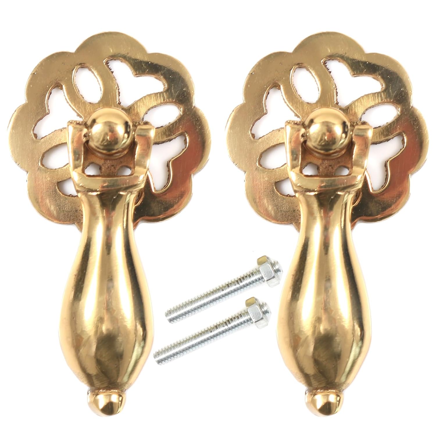 2x Lattice Drop Polished Brass 65mm Pull Handles For Drawers