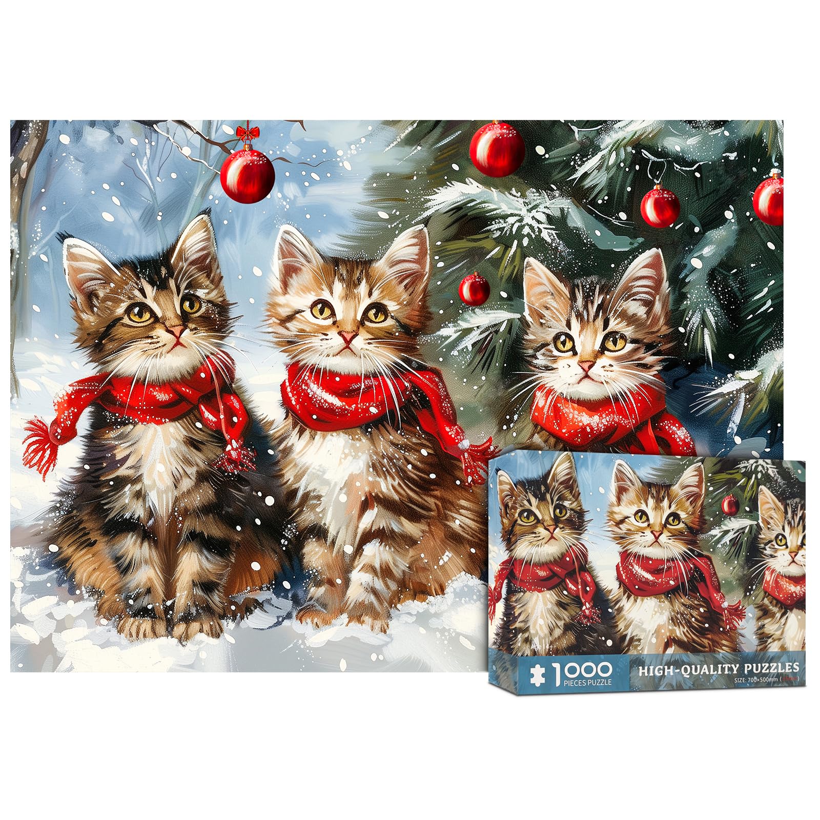 Christmas Jigsaw Puzzles 1000 Piece for Adults-Kitten's Christmas puzzles adults 1000 piece puzzle Christmas jigsaw puzzle 1000 Piece for Adults senior