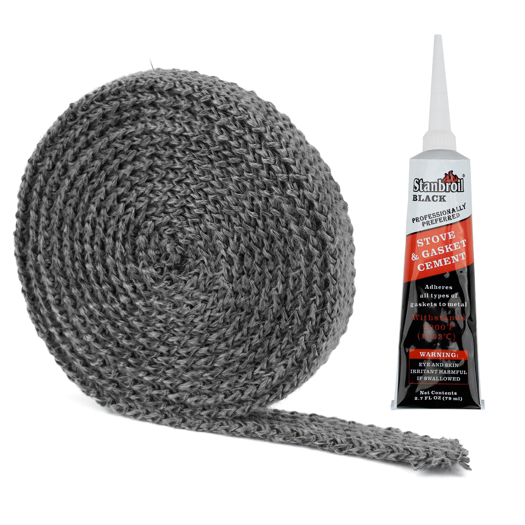 Photo 1 of Stanbroil Graphite Impregnated Fiberglass Flat Rope Seal and High Temperature Cement Gasket Kit Replacement for Wood Stoves - 5/8" x 1/8" x 84"