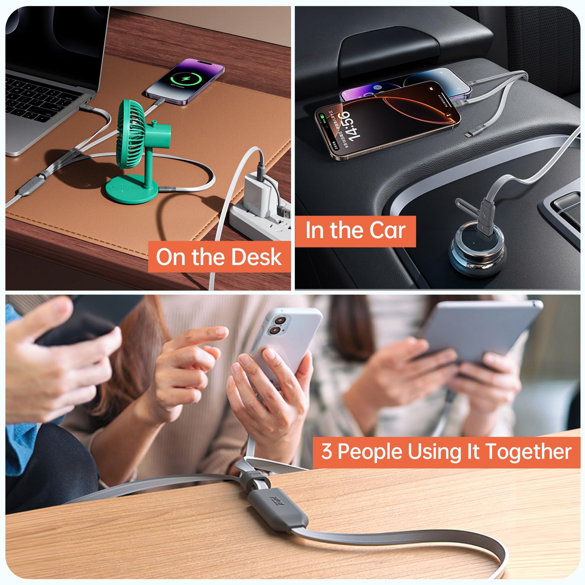 PZOZ 100W USB C & USB A Charging Cable, 3 in 1 Multi Fast Charging at The Same Time, Multiple Charger Cord with Type C[100W]/Lightning[27W]/Micro[10W] for iPhone 16 15 14 iPad Pro MacBook Samsung