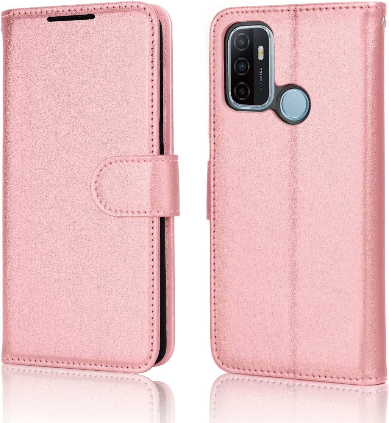 TECHGEAR Leather Wallet Case for Oppo A53 / A32, Flip Protective Case Cover with Wallet Card Holder, Stand & Wrist Strap, Rose Gold PU Leather with Magnetic Closure - Image 3