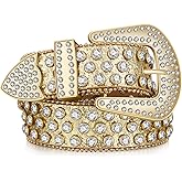 Rhinestone Western Bling Studded belts for Women Cowgirl Cowboy Leather Diamond Vintage Waist Belt for Jeans Dress