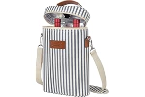Tirrinia 2 Bottle Wine Gift Tote Bag, Insulated Wine Cooler Bag for Travel, Wedding, BYOB, Party, and Wine Accessories for Wine Lovers, Stripe
