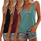 Ficerd 3 Pack Women's Henley Tank Tops Sleeveless Button Down Summer Shirts 2026 Casual Trendy Loose U Neck Tee Blouses