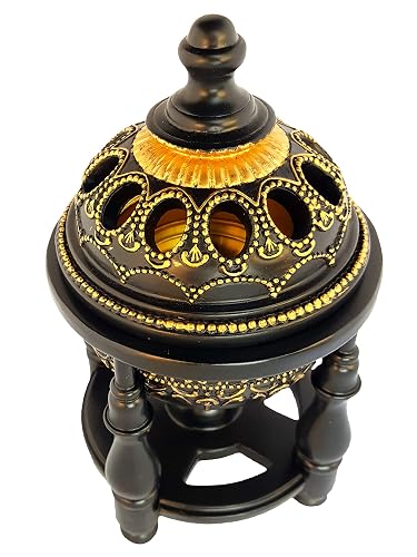 AM Charcoal Incense Burner - Luxury Bakhoor & Frankincense Burner, Hand-Painted Chalice With Tongs (Brown) - View #3